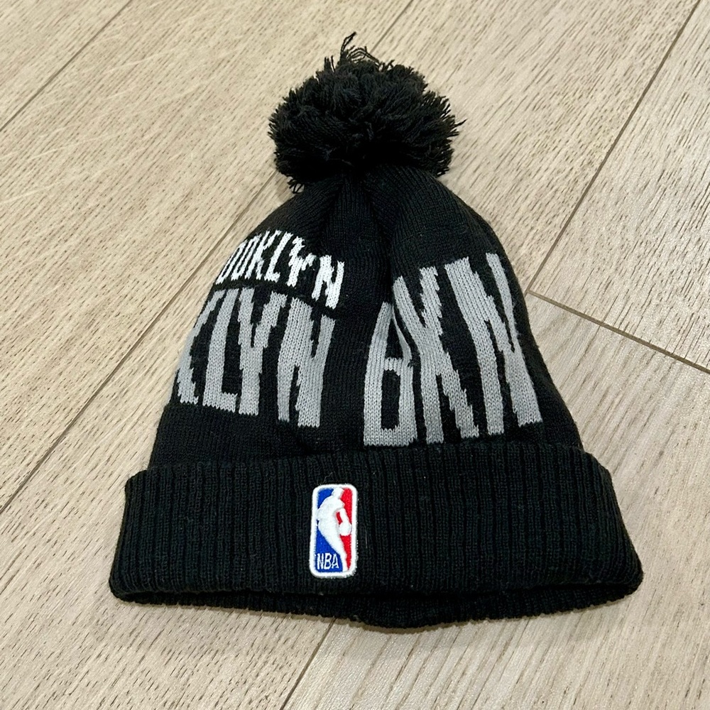 Brooklyn Nets Black and Gray New Era Pom Knit Hat